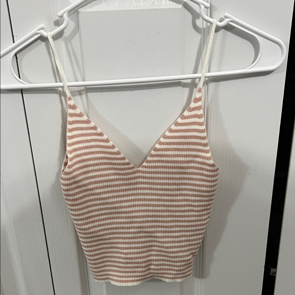 La Hearts Cream and Tan Striped Cami Top